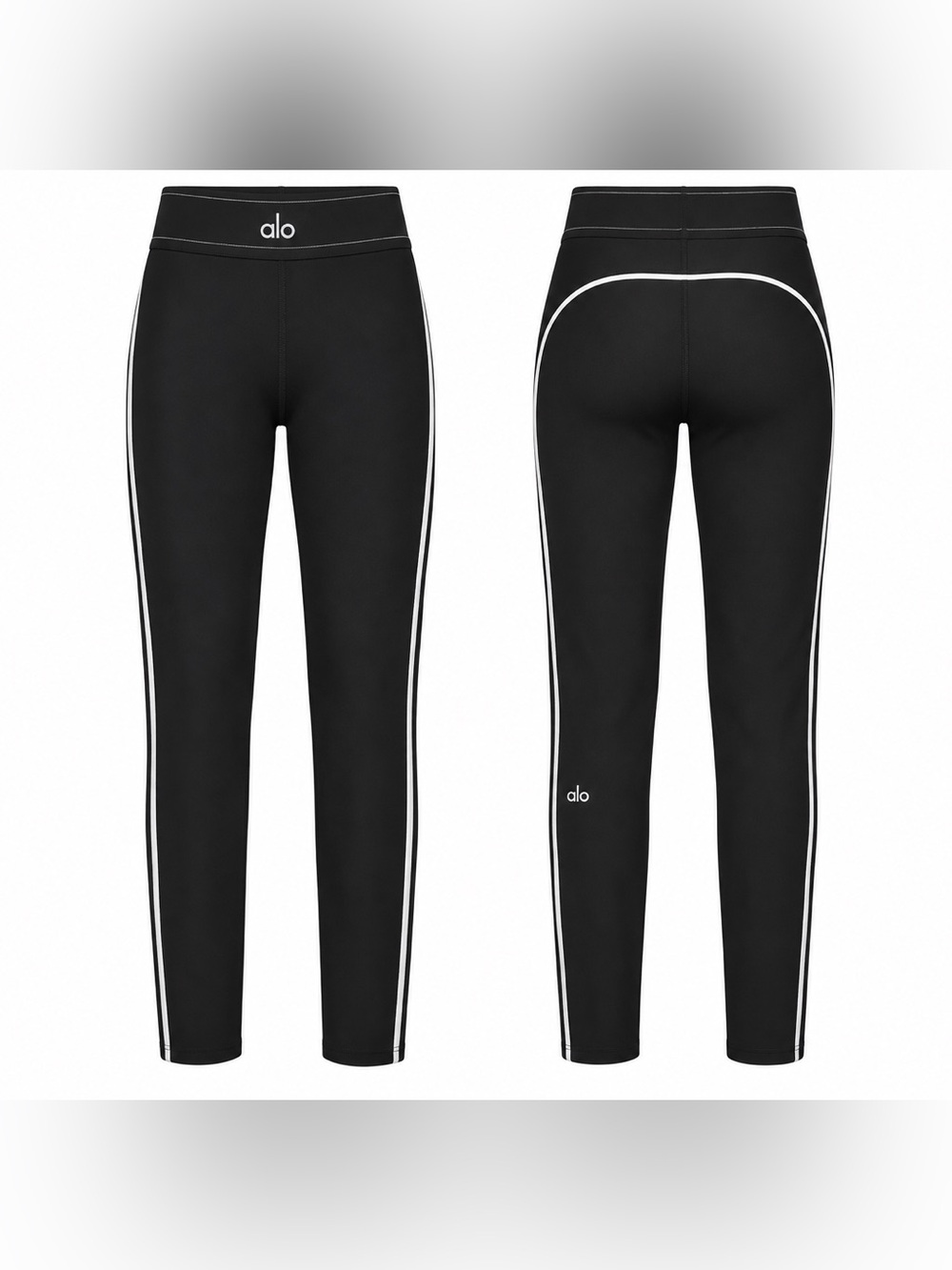 ALO Yoga Black Leggings with White Piping